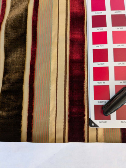 by yard Scalamandre Giacomo Silk Velvet Stripe Burgundy Brown Decadent Silk Pile MSRP USD500/y