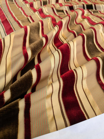 by yard Scalamandre Giacomo Silk Velvet Stripe Burgundy Brown Decadent Silk Pile MSRP USD500/y