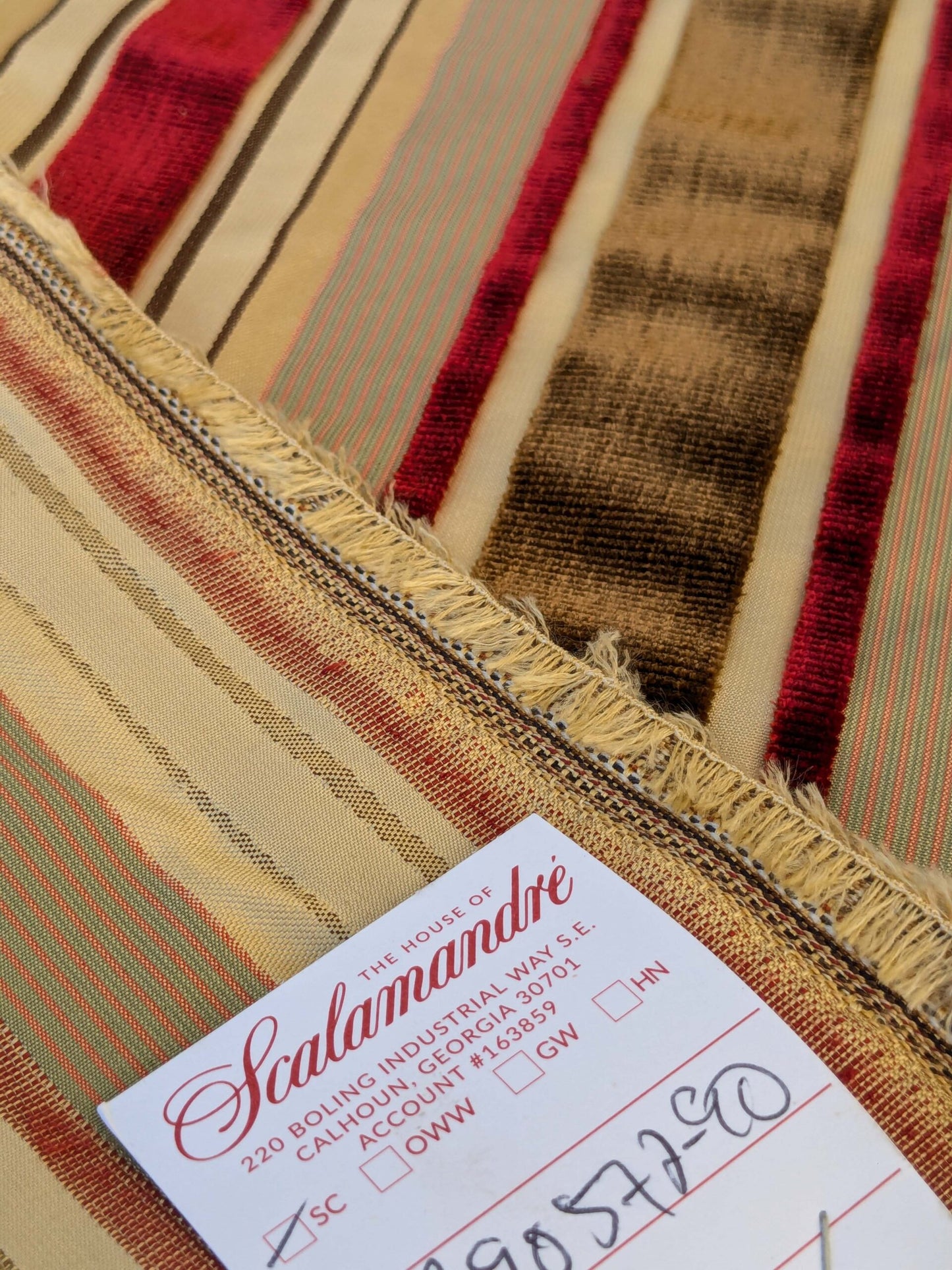 by yard Scalamandre Giacomo Silk Velvet Stripe Burgundy Brown Decadent Silk Pile MSRP USD500/y