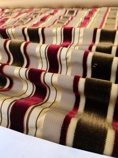 by yard Scalamandre Giacomo Silk Velvet Stripe Burgundy Brown Decadent Silk Pile MSRP USD500/y