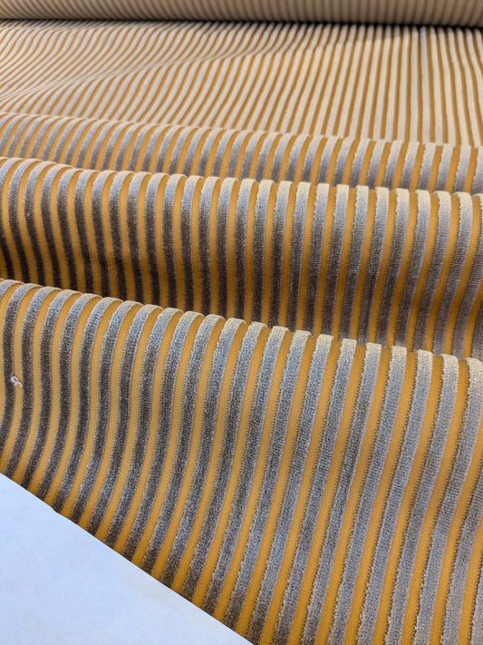 by yard Scalamandre Sofia Silk Velvet Stripe Brown and Gold Silk Pile Light Brown MSRP USD478/y