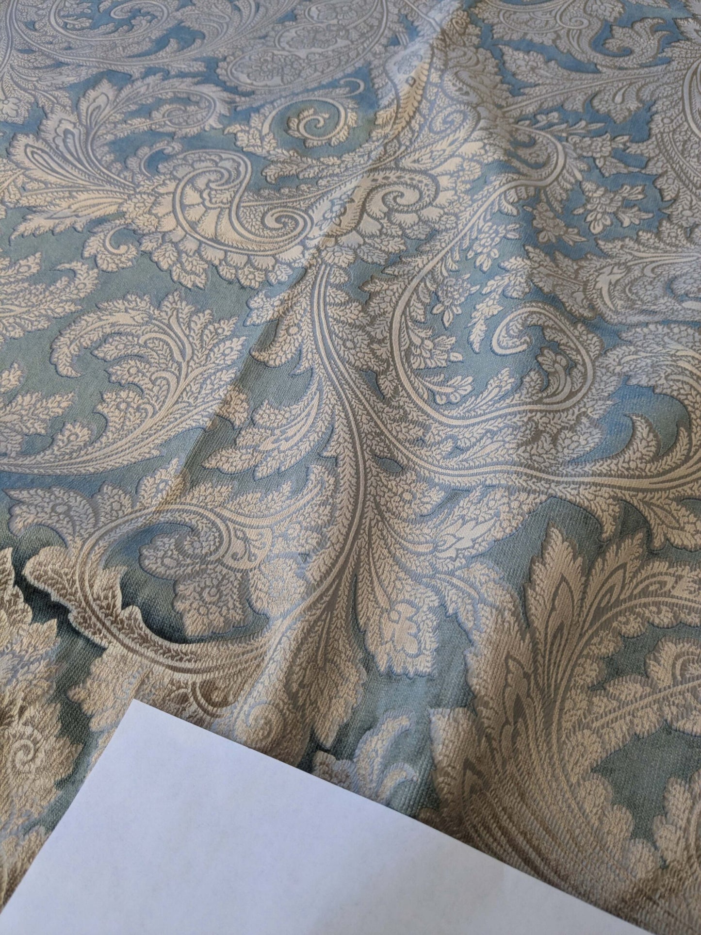 1.2yard Scalamandre Palermo Velvet Paisley Beryl Blue Printed Velvet Botanical Foliage MSRP USD610/y