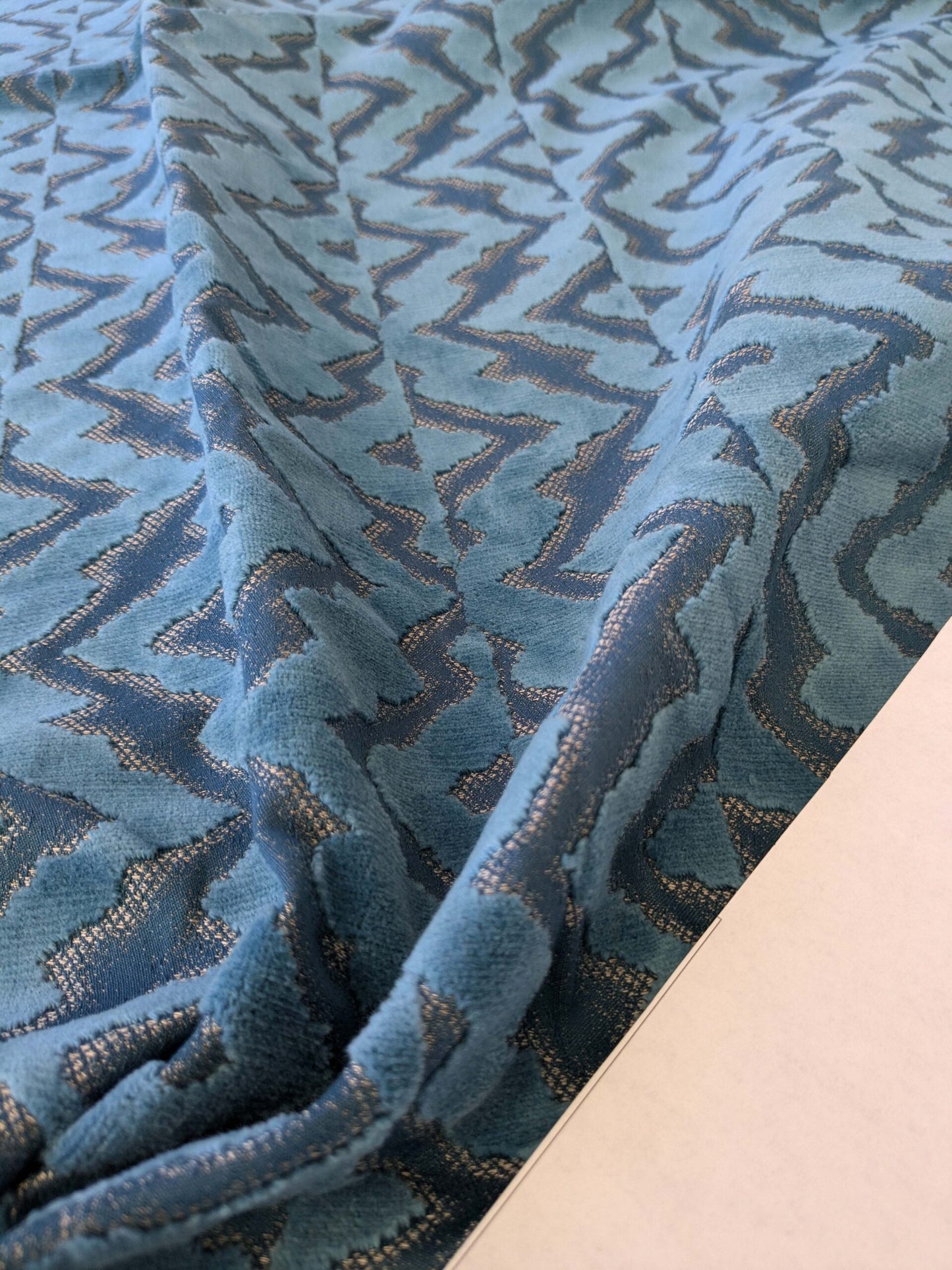 1.5yard Scalamandre Echo Velvet Peacock Blue Geometric MSRP USD 316/y