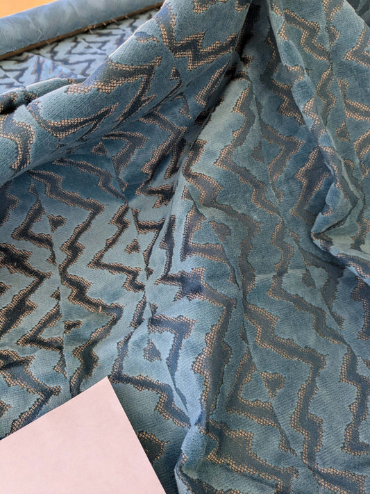 1.5yard Scalamandre Echo Velvet Peacock Blue Geometric MSRP USD 316/y