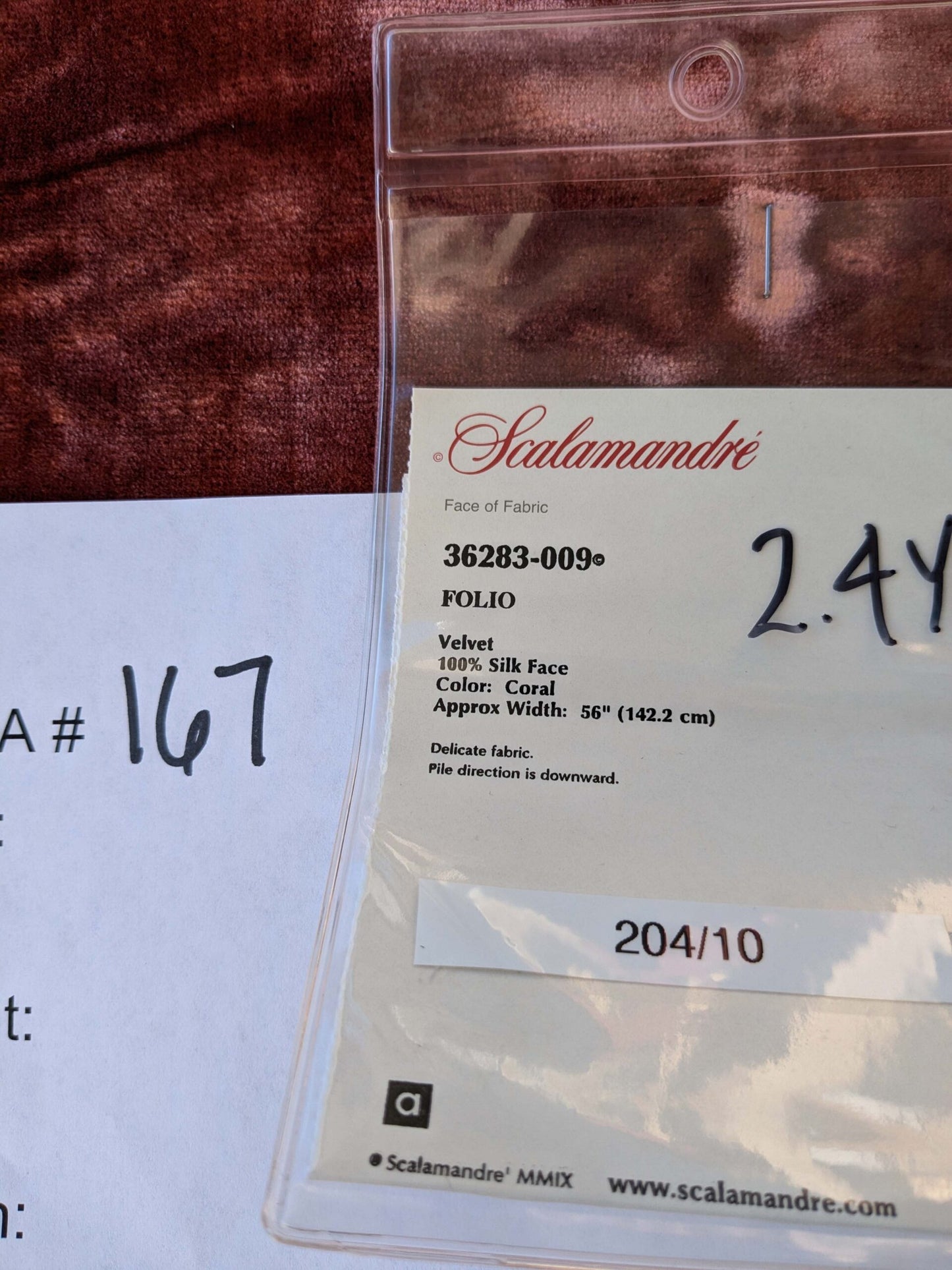 2.4yard with small stains Scalamandre Folio Coral Red Pink Superb Silk Velvet With Cuddly Silk Pile Yet Durable MSRP USD 566/y