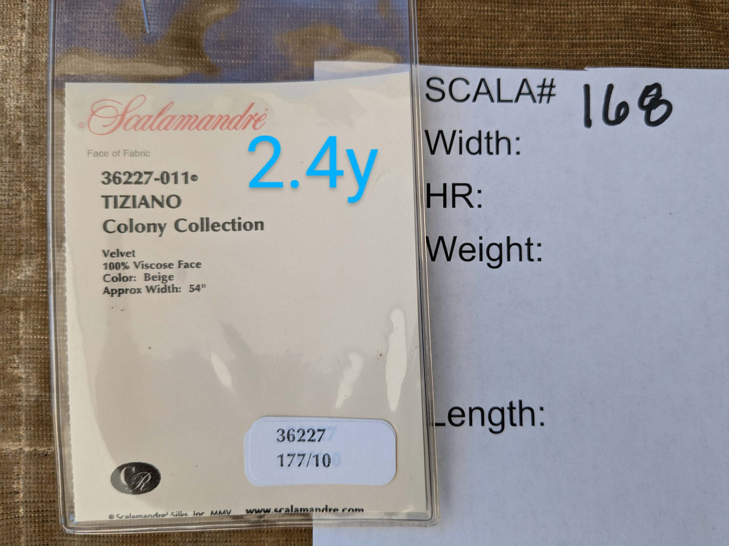 2.4 yard Scalamandre Colony Collection Tiziano Beige Solid Velvet Viscose Face