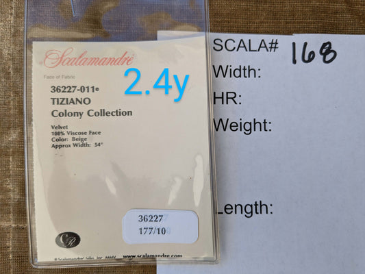 2.4 yard Scalamandre Colony Collection Tiziano Beige Solid Velvet Viscose Face