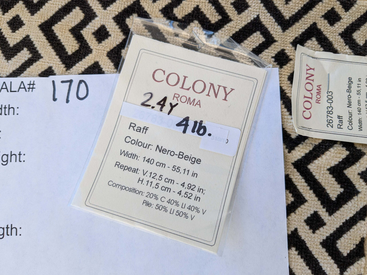 2.4 yard Scalamandre Colony Roma Raff Nero Beige Black Geometric Linen Velvet Geometric  MSRP USD 300+/Y