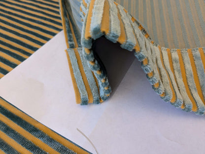 2.3yard Scalamandre Sofia Silk Velvet Stripe Blue and Gold Silk Pile Light Brown MSRP USD478/y