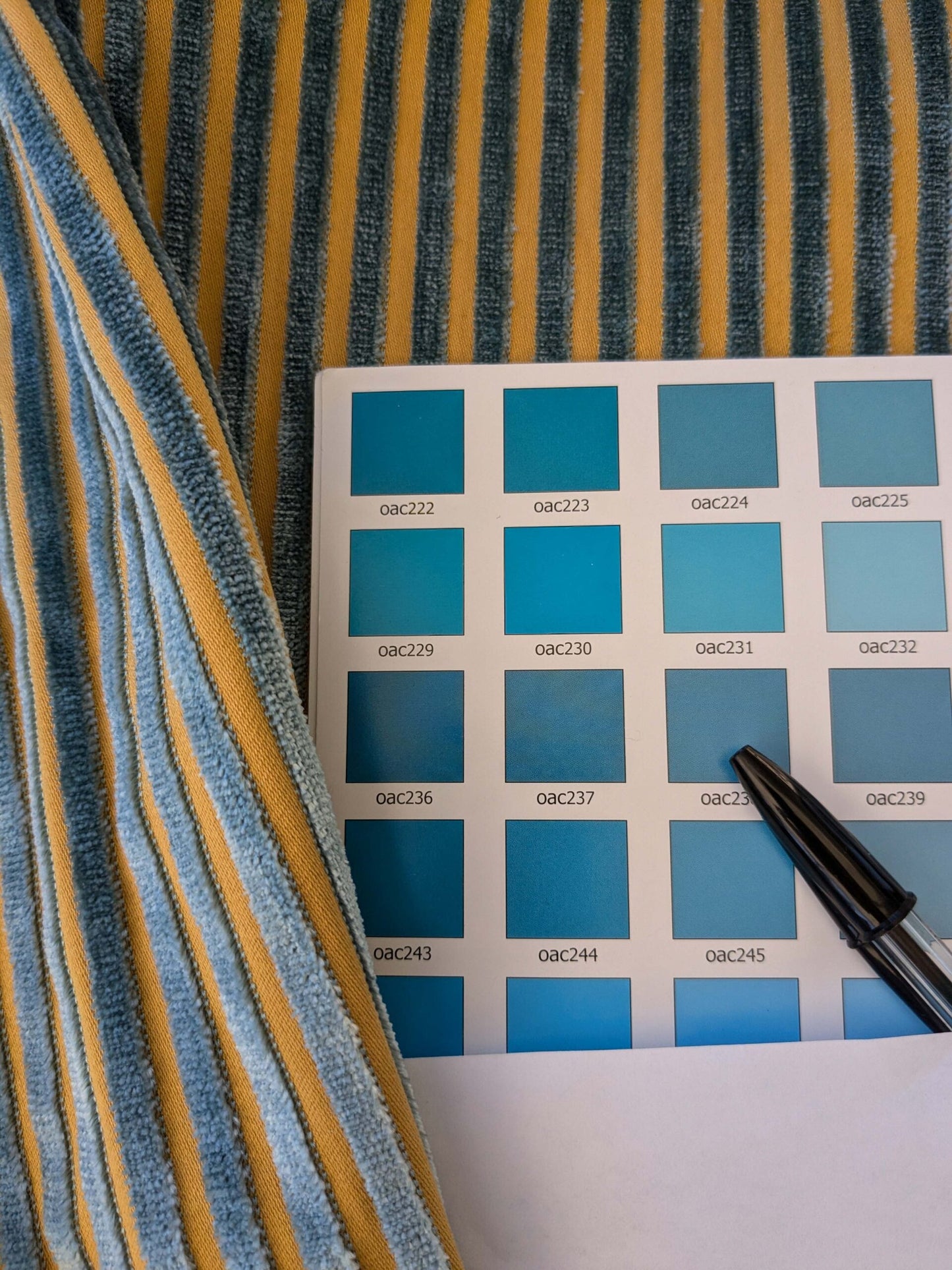 2.3yard Scalamandre Sofia Silk Velvet Stripe Blue and Gold Silk Pile Light Brown MSRP USD478/y