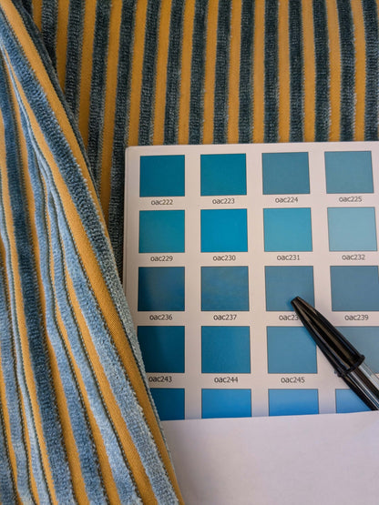 2.3yard Scalamandre Sofia Silk Velvet Stripe Blue and Gold Silk Pile Light Brown MSRP USD478/y