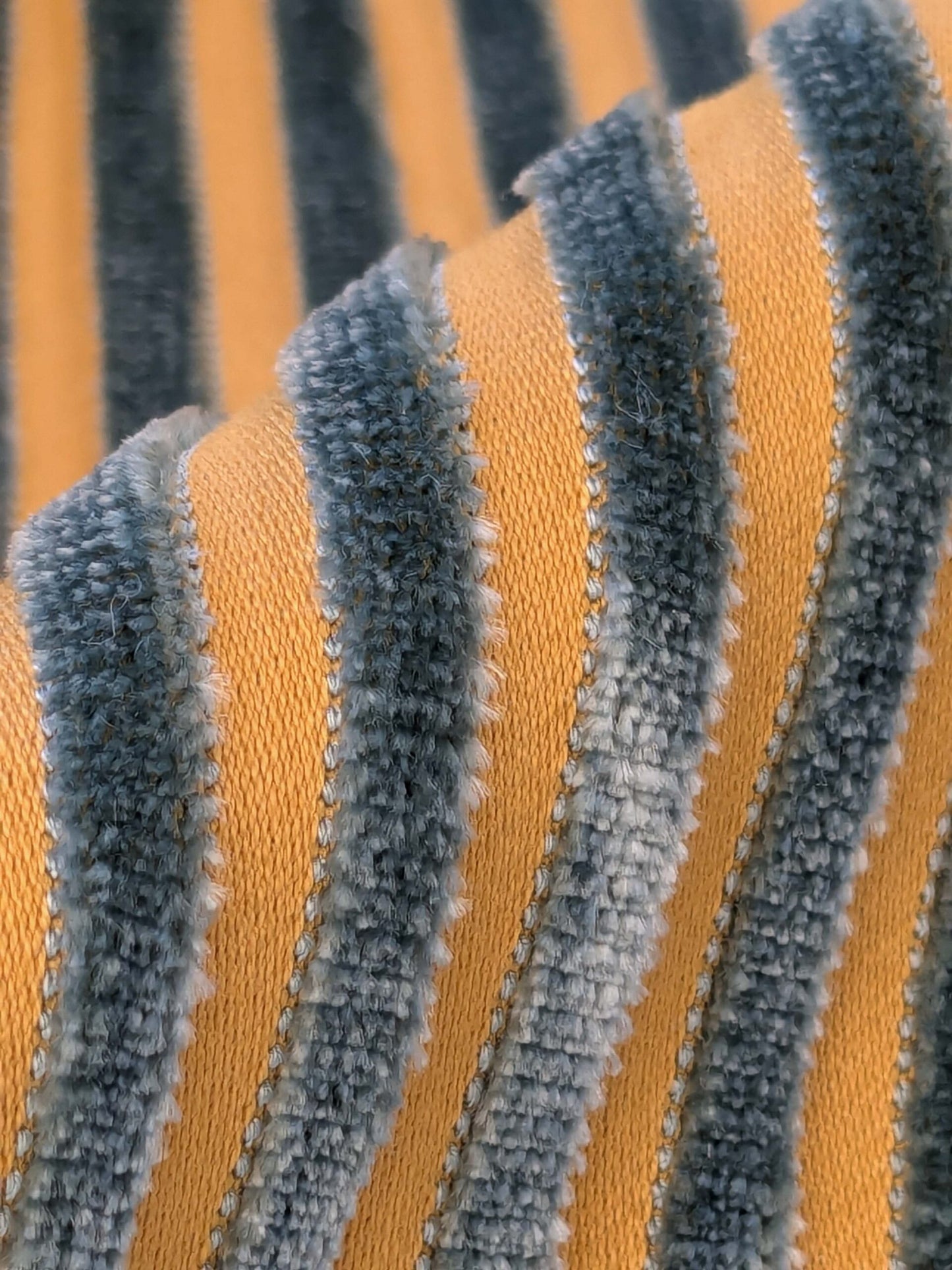 2.3yard Scalamandre Sofia Silk Velvet Stripe Blue and Gold Silk Pile Light Brown MSRP USD478/y