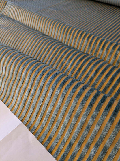 2.3yard Scalamandre Sofia Silk Velvet Stripe Blue and Gold Silk Pile Light Brown MSRP USD478/y