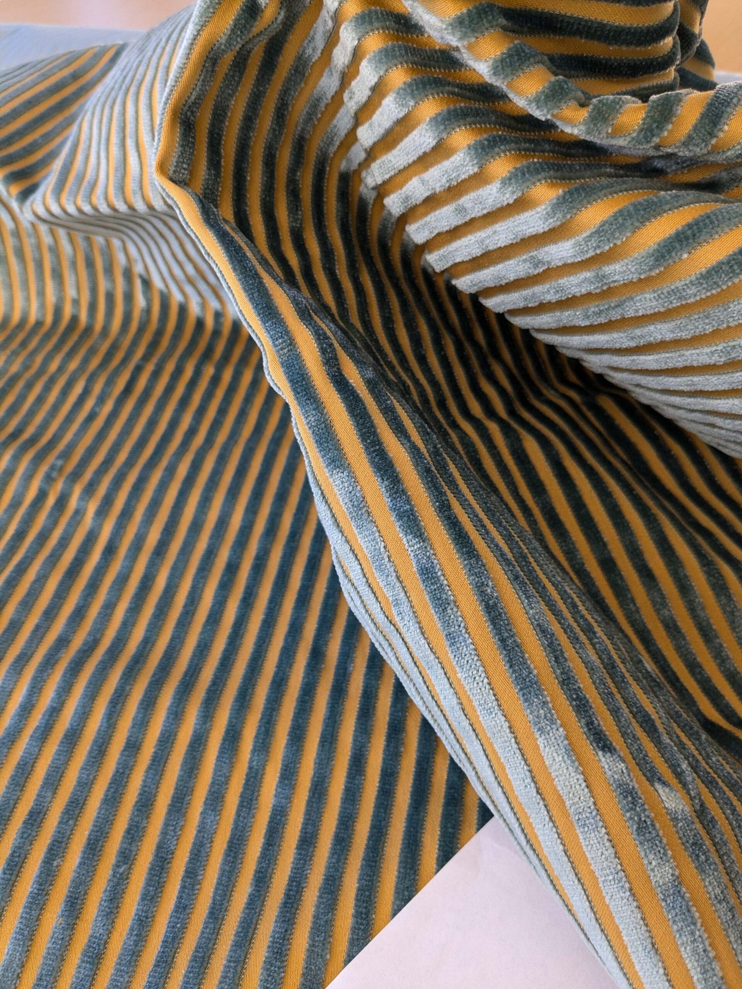 2.3yard Scalamandre Sofia Silk Velvet Stripe Blue and Gold Silk Pile Light Brown MSRP USD478/y