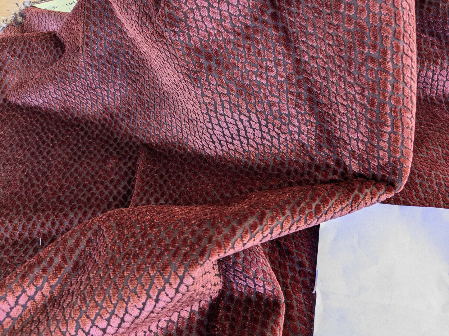 1.6yard Scalamandre Cut Velvet Red Small Scale Texture Diamond