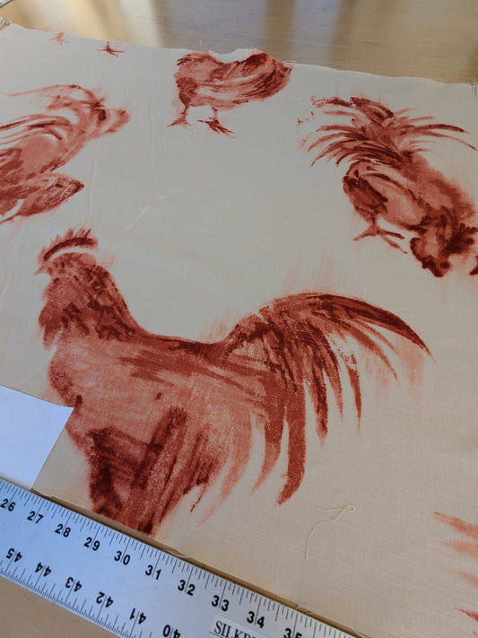 0.8Y Scalamandre Chanticleer Terracotta Rooster Chicken French Country Toile Red White MSRP USD 200+/Y (Copy)
