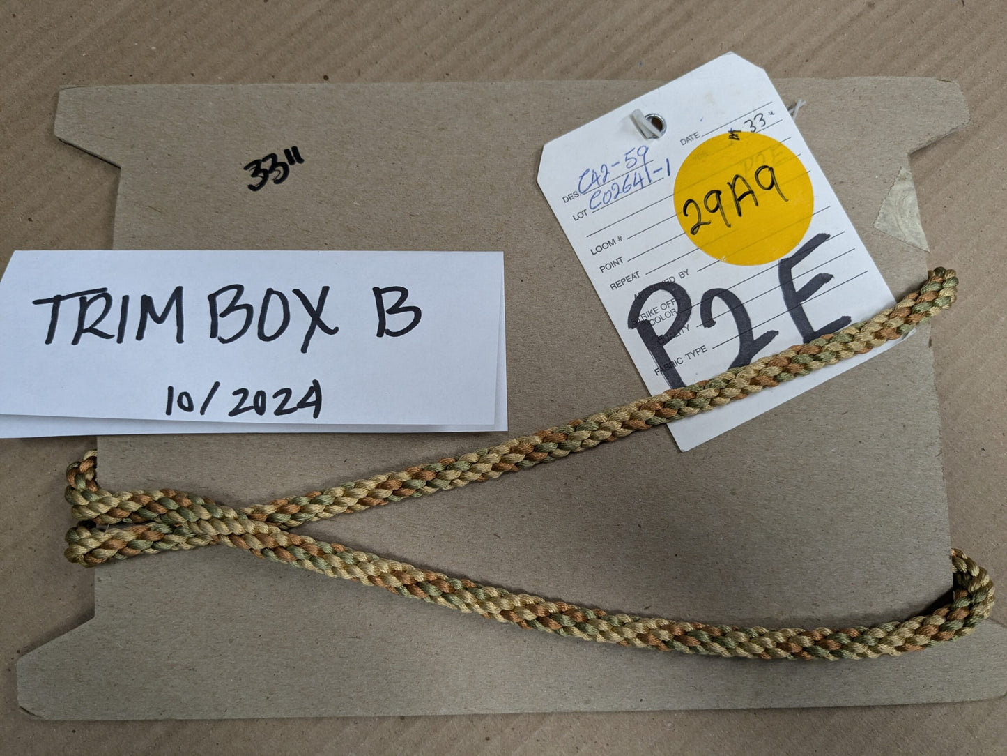 33 inches Scalamandre 100% Silk Rope Trim C42-59 (Trim Box B) Woven Green Brown Yellow