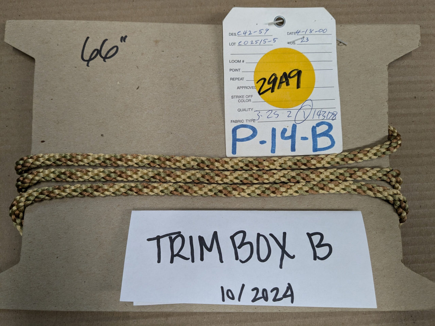 66 inches Scalamandre 100% Silk Rope Trim C42-59 (Trim Box B)  Woven Green Brown Yellow