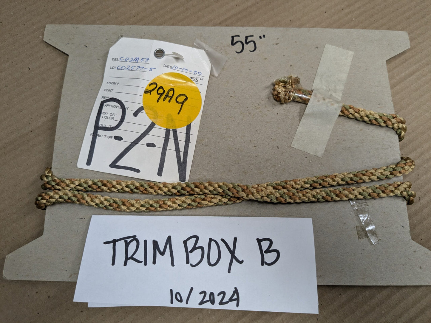 55" Scalamandre 100% Silk Rope Trim C42-59 (Trim Box B) Woven Green Brown Yellow