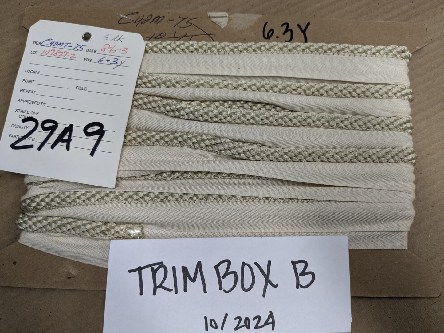 6.3yards Scalamandre 100% Silk Rope Trim C42-M75 (Trim Box B) Woven White