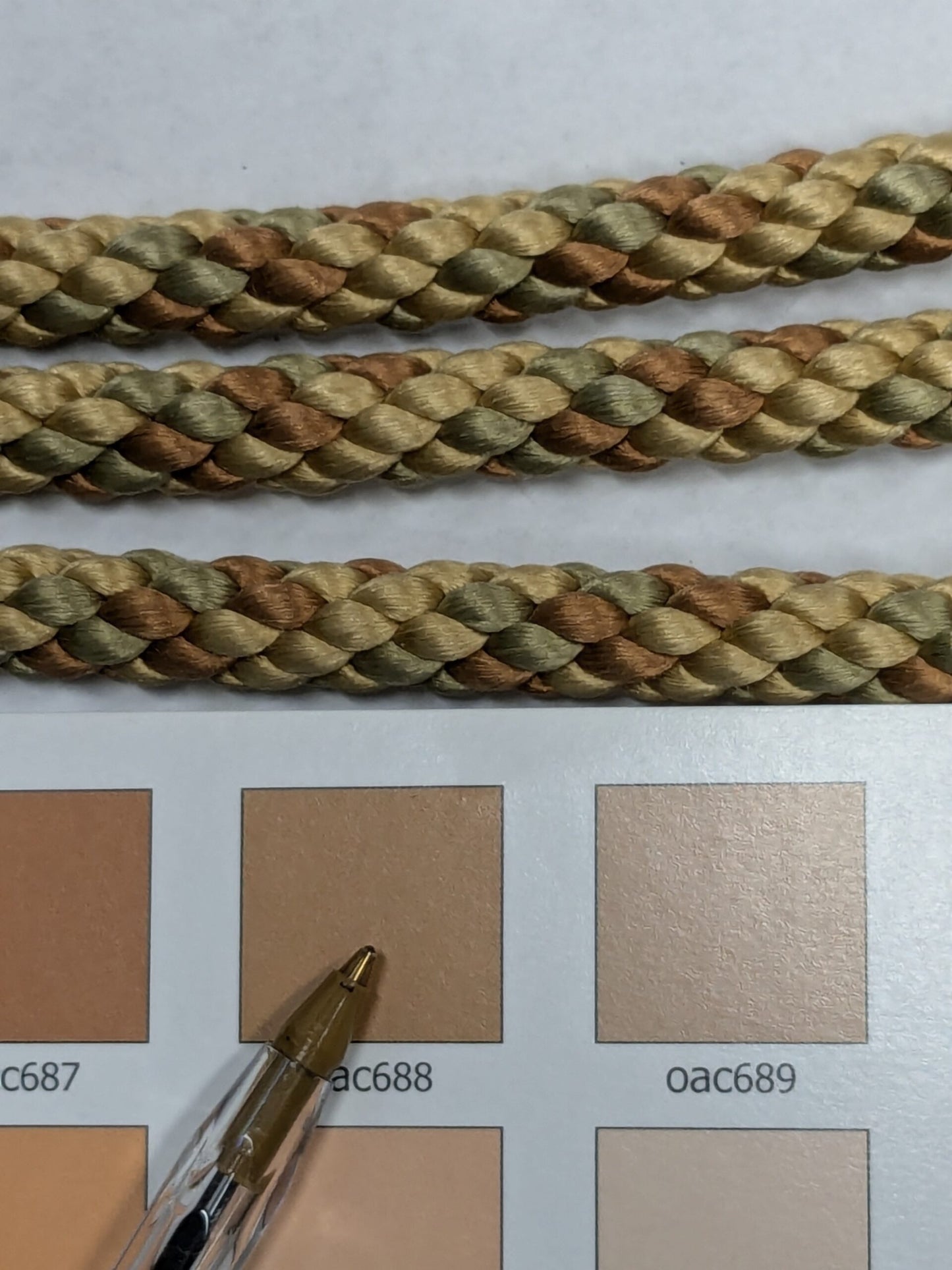 77" Scalamandre 100% Silk Rope Trim C42-59 (Trim Box B) Woven Brown Green Beige