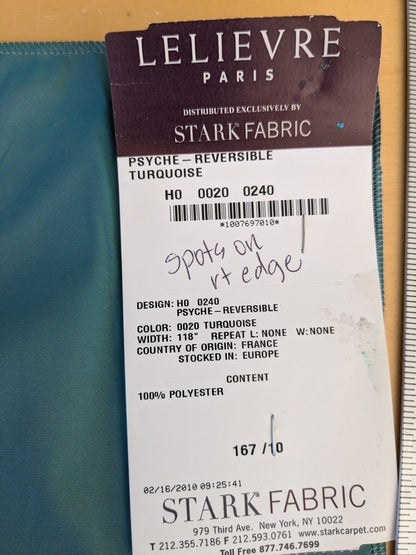 45 EV45 Square Scalamandre Lelievre Paris Psyche Reversible Turquoise Blue Polyester Solid Taffeta(Spots on Right Edge)