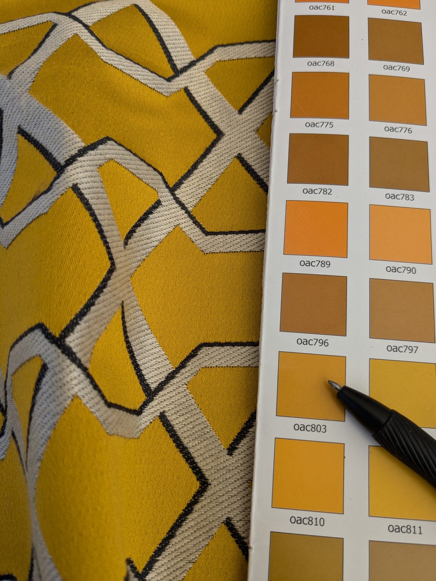 57 EV45 Square Scalamandre Lelievre Ribon Soufre Yellow White Black Jacquard Diamond Ogee Fretwork Lattice Large Jacquard MSRP USD 300+/y