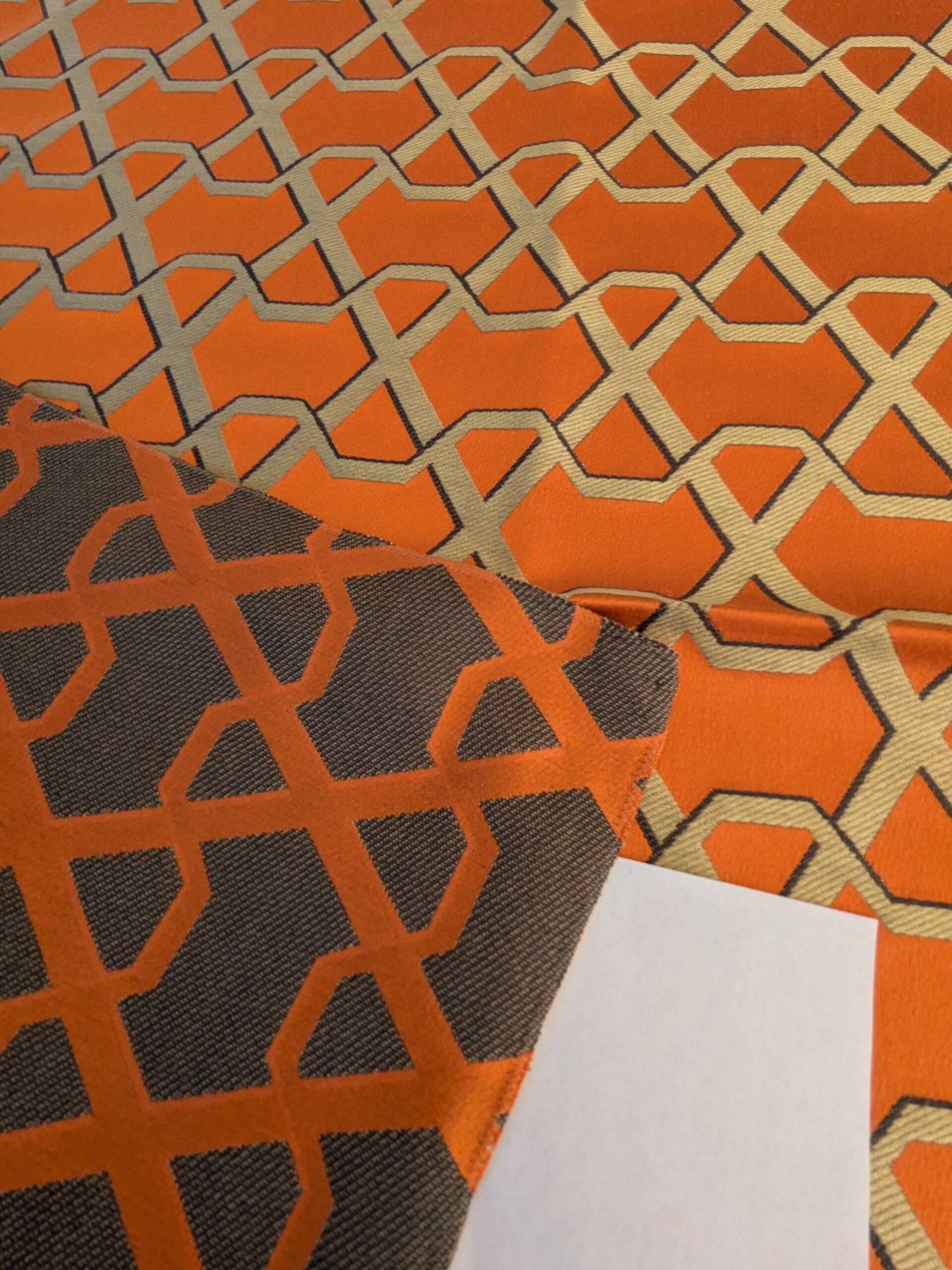 58 EV45 Square Scalamandre Lelievre Ribon Kumquat Orange White Black Jacquard Diamond Ogee Fretwork Lattice Large Jacquard MSRP USD 300+/y