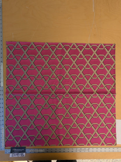 60 EV45 Square Scalamandre Lelievre Ribon Fuschia Pink Beige Jacquard Diamond Ogee Fretwork Lattice Large Jacquard MSRP USD 300+/y