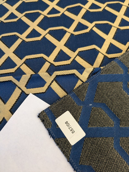 61 EV45 Square Scalamandre Lelievre Ribon Orient Blue Jacquard Diamond Ogee Fretwork Lattice Large Jacquard MSRP USD 300+/y