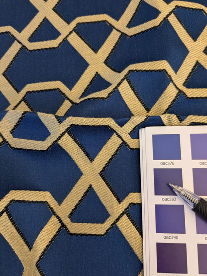 61 EV45 Square Scalamandre Lelievre Ribon Orient Blue Jacquard Diamond Ogee Fretwork Lattice Large Jacquard MSRP USD 300+/y