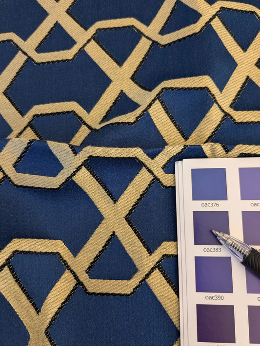 61 EV45 Square Scalamandre Lelievre Ribon Orient Blue Jacquard Diamond Ogee Fretwork Lattice Large Jacquard MSRP USD 300+/y