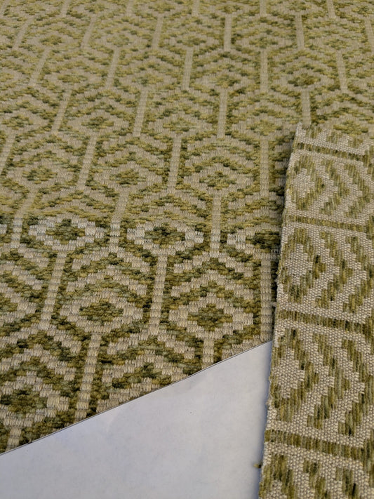 65 EV45 Square Scalamandre Old World Weavers Axial Spring Green White Diamond Ogee Geometric Small Scale MSRP USD 246/y