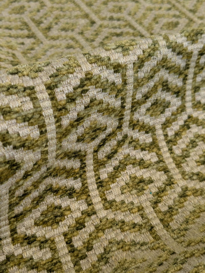 65 EV45 Square Scalamandre Old World Weavers Axial Spring Green White Diamond Ogee Geometric Small Scale MSRP USD 246/y