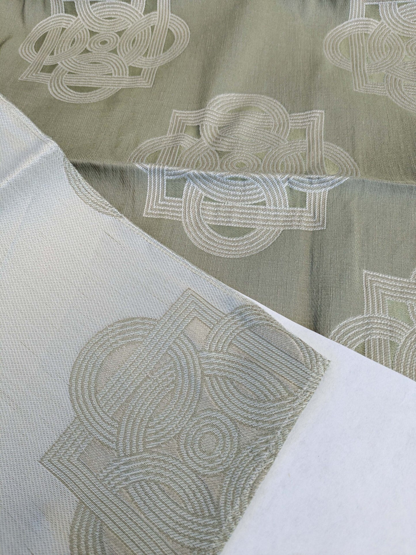 2 EV45 Silk Square 29" x 26" Scalamandre Old World Weaver Lockette Pesto Gray White Geometric Medallion Brown Small Jacquard