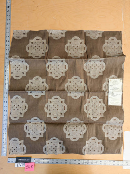 3 EV45 Silk blend Square 29" x 26" Scalamandre Old World Weaver Lockette Mocha Brown White Geometric Medallion Brown Small Jacquard
