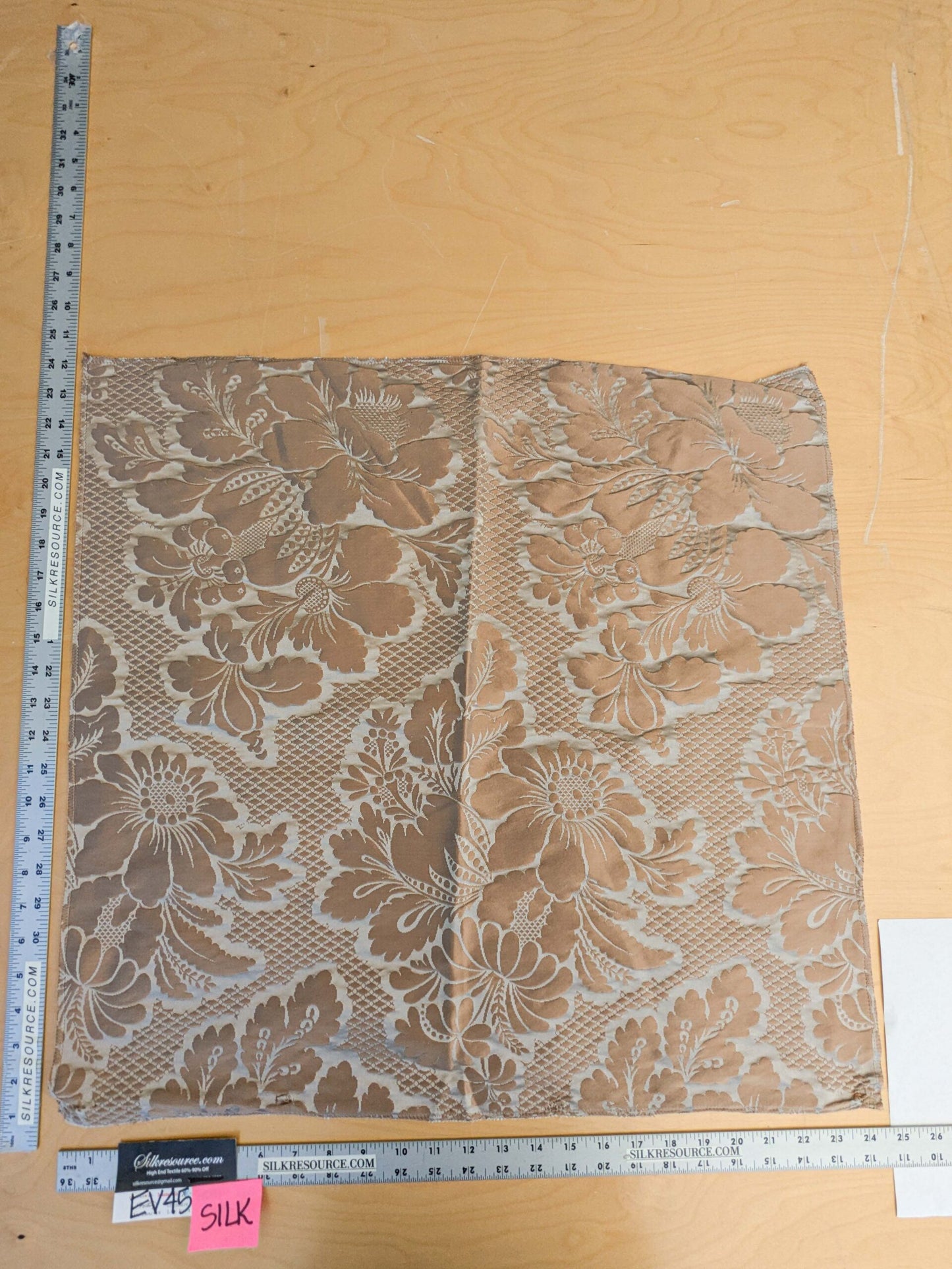 6 EV45 Silk Square 24" x 24"  Tassinari and Chatel Volanges Taupe Brown Damask Floral Historic MSRP USD1414/y