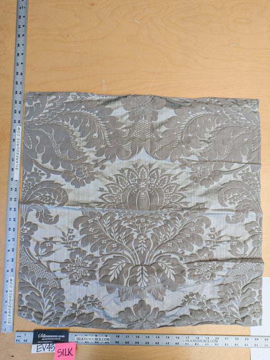 9 EV45 Silk blend Square 24" x 24"  Lelievre Paris Athenais Argent Gray Damask Wool Silk MSRP USD1082/y