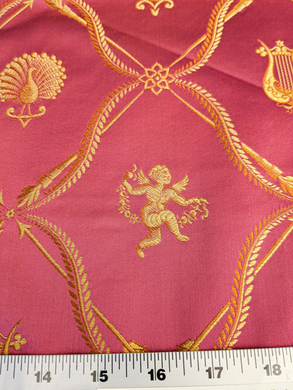 20 EV45 Silk Square 25" x 25" Lelievre Paris Lampas Suchet Red Gold Bird Animal Diamond Ogee Historic