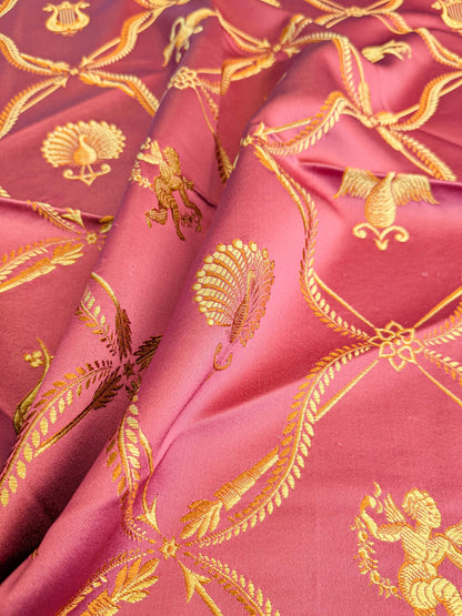 20 EV45 Silk Square 25" x 25" Lelievre Paris Lampas Suchet Red Gold Bird Animal Diamond Ogee Historic