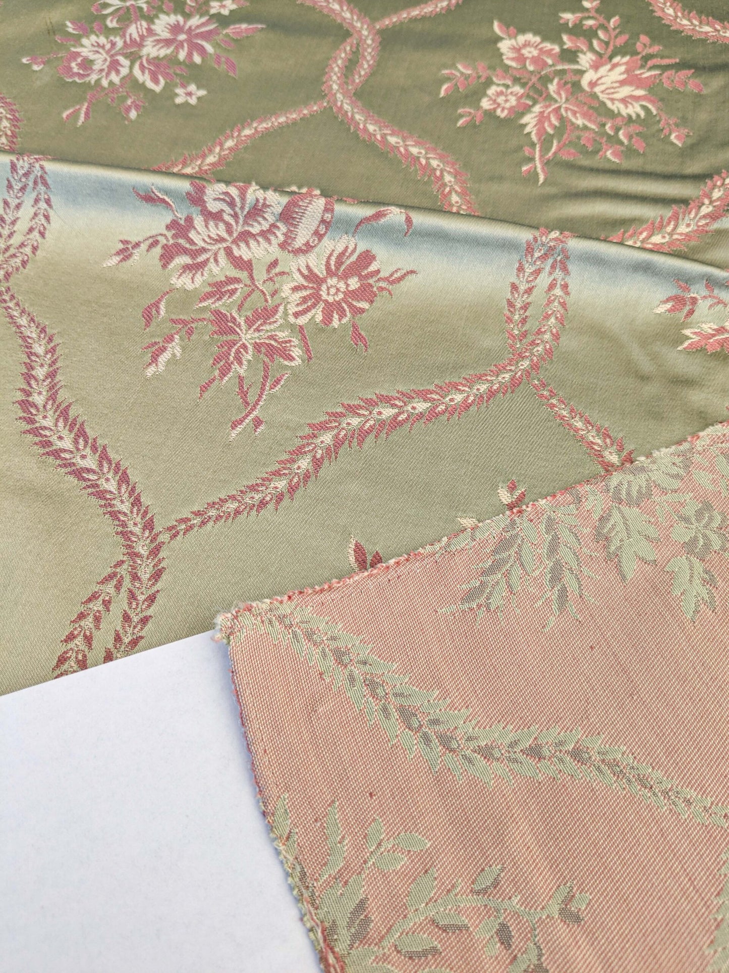 21 EV45 Square 27" x 25" Lelievre Paris Fragonard Fleuve Velvet Green Diamond Ogee Floral Viscose MSRP USD 838/y