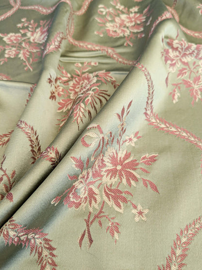 21 EV45 Square 27" x 25" Lelievre Paris Fragonard Fleuve Velvet Green Diamond Ogee Floral Viscose MSRP USD 838/y