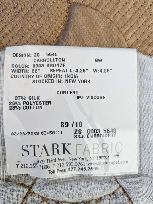 22 EV45 Silk Blend Square 26" x 25" Scalamandre Grey Watkins Carrollton Bronze Embroidery Brown MSRP USD 258/y