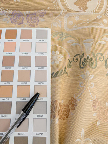 23 EV45 Silk Square 27" x 27" Scalamandre Old World Weavers Operato Classico Gold Beige Floral Figurative Historical Stains