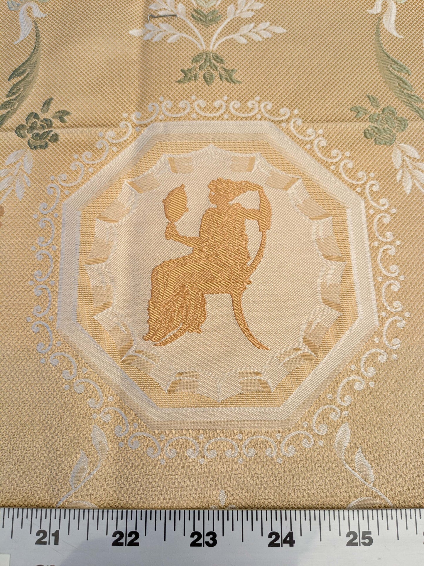 23 EV45 Silk Square 27" x 27" Scalamandre Old World Weavers Operato Classico Gold Beige Floral Figurative Historical Stains