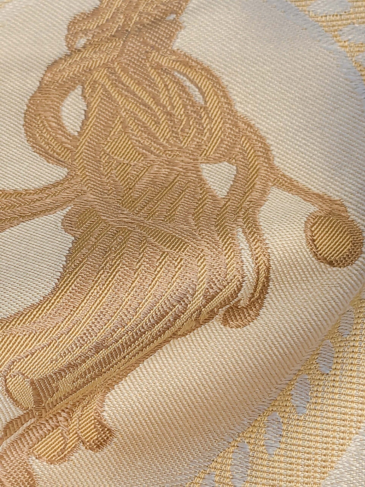 23 EV45 Silk Square 27" x 27" Scalamandre Old World Weavers Operato Classico Gold Beige Floral Figurative Historical Stains