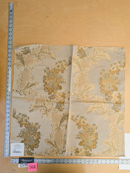 26 EV45 Silk Blend Square 25" x 26" Scalamandre Old World Weavers La Verne Topaz Gold Beige Silk Lampas MSRP USD434/y Cotton Floral MSRP USD434/y