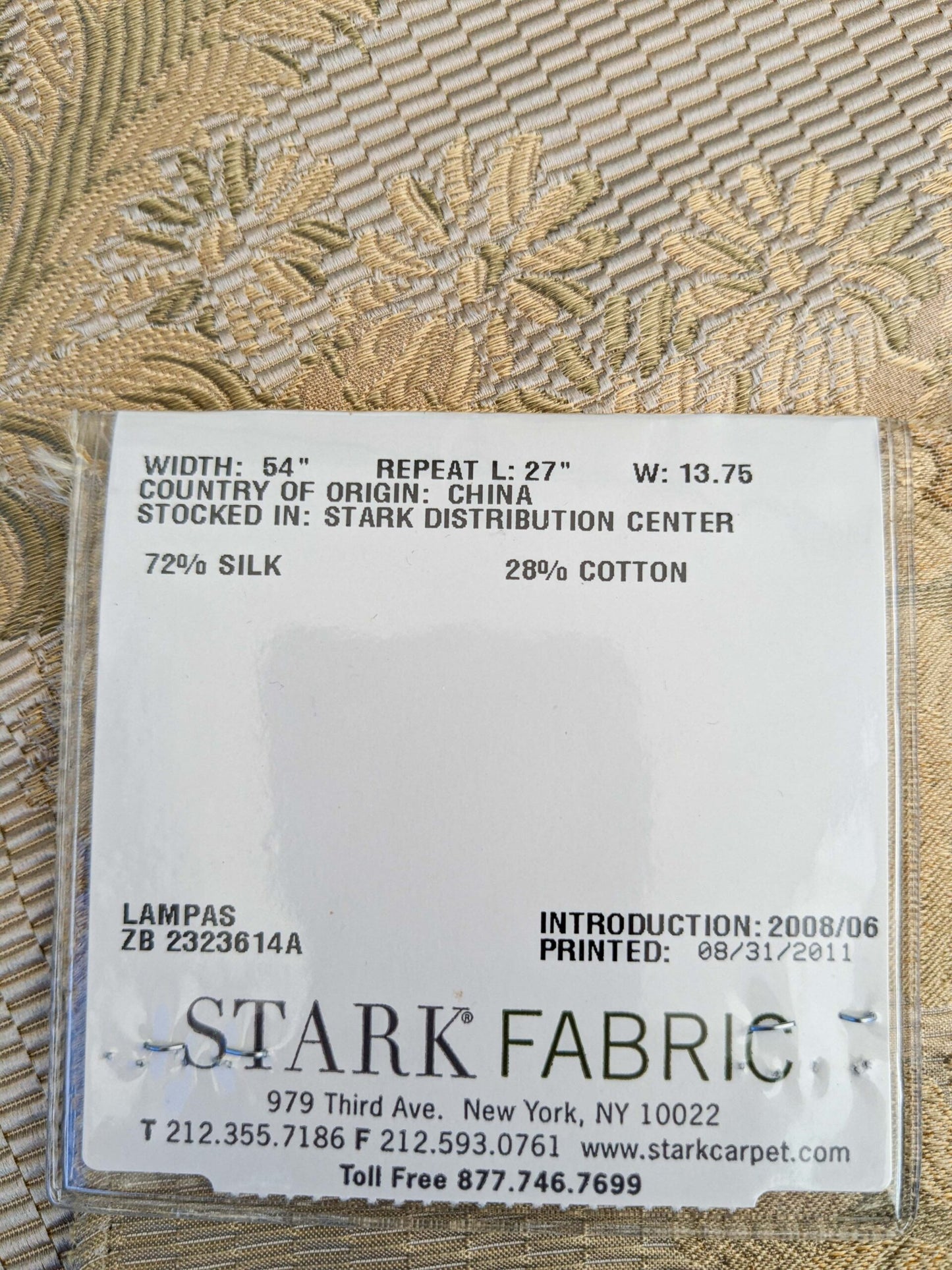 26 EV45 Silk Blend Square 25" x 26" Scalamandre Old World Weavers La Verne Topaz Gold Beige Silk Lampas MSRP USD434/y Cotton Floral MSRP USD434/y