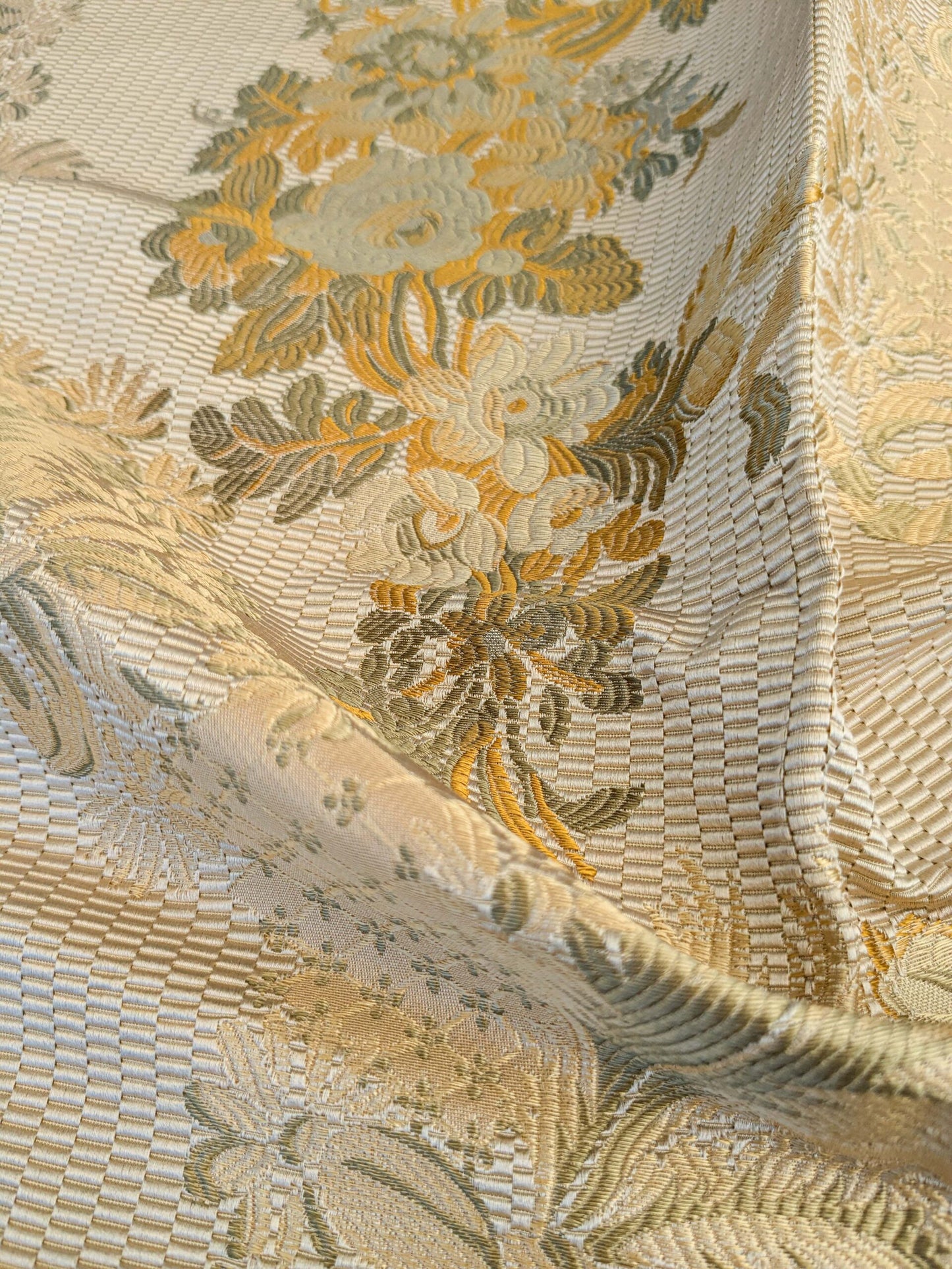 Special Order Scalamandre Old World Weavers La Verne Topaz Gold Beige Silk Lampas Cotton Floral MSRP USD472/y