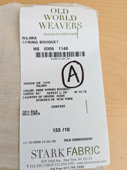 28 EV45 Silk Blend Square 26" x 27" Scalamandre Old World Weavers Nilima Spring Boquet Delicate Floral Vine Linen Silk Embroidery - Piece A